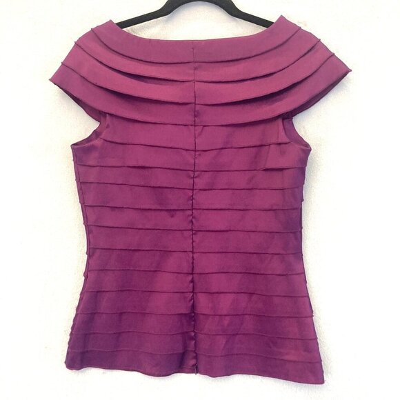 Cartise Cap Sleeve Tiered Blouse Womens 6 Evening Purple Flower Office Top NWT - Picture 2 of 12